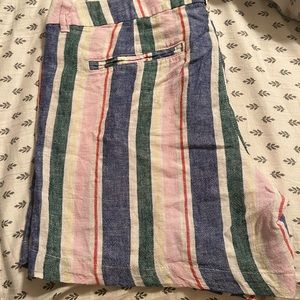 Linen striped shorts.